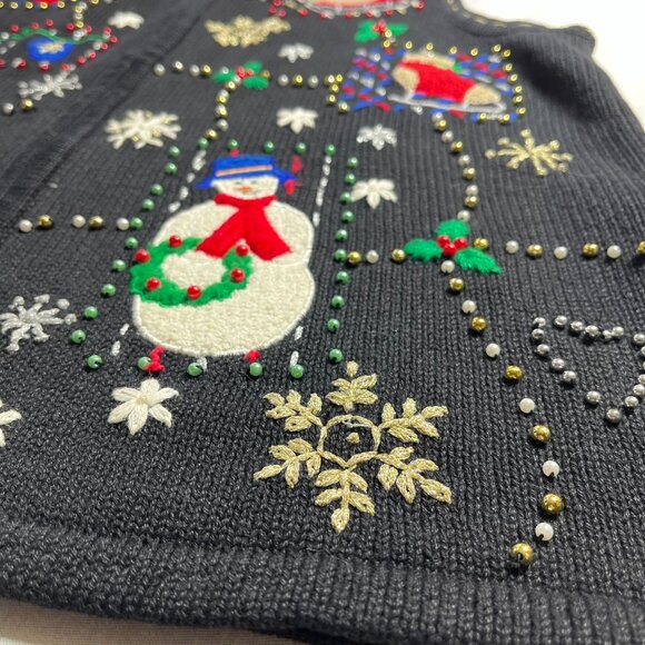 Vintage Women's Erika Beaded Embroidery Appliqués Christmas Theme Sweater Vest - Picture 5 of 7